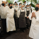 Chef Daniel Boulud of restaurant Daniel, speaks to his staff before service